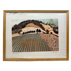 Graham Clarke (British 1941-): 'Hill at Woodlands', limited edition colour wood cut print signed and titled in pencil 42cm x 60cm