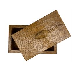Mouseman - adzed oak box and cover, rectangular form with carved mouse signature, by Robert Thompson of Kilburn, L19cm 