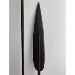 New Guinea spear L240cm  and a paddle with carved end L163cm (2)  
