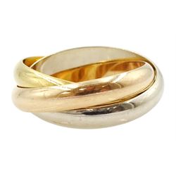 Cartier Trinity 18ct gold tricoloured ring, hallmarked, serial No. MW097S, boxed with certificate dated 1999