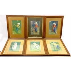 After Edward Patrick Kinsella (British 1894-1936): Cricketing Caricatures, set six colour prints 34cm x 21cm (6)