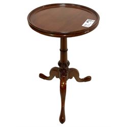 Arthur Brett & Sons - Georgian design mahogany wine table, circular dished top over ring turned pedestal, terminating in cabriole tripod base
Provenance: From the Estate of the late Dowager Lady St Oswald