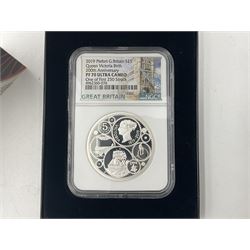 The Royal Mint United Kingdom 2019 silver proof piedfort five pound coin, encapsulated by NGC, with certificate