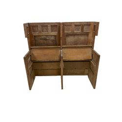Oak priory pew with hinged seats W125cm, H117cm, D45cm