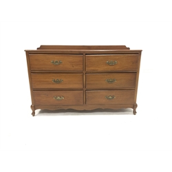 Early 20th century walnut chest, fitted with six short drawers and raised on cabriole supports, W142cm, H92cm, D48cm