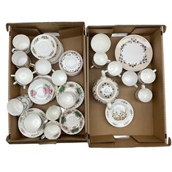 Hand painted tea set, by 'J. E. Davidson 1981' together with part tea sets including, Paragon, Royal Albert, etc. in two boxes
