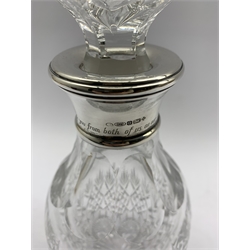 Glass decanter with silver collar and inscription Birmingham 2000