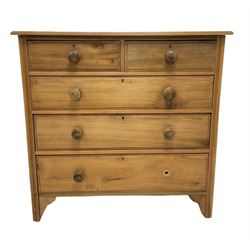 Victorian style pine chest of drawers, with two short over three long graduated drawers, raised on bracket supports