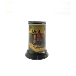19th Century Russian lacquered papier-mâché spill vase by Vishniakov, painted with a couple walking in a landscape, medallion mark to interior, H10cm
