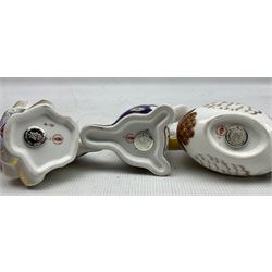 Three Royal Crown Derby paperweights comprising a Mallard, Platypus and Blue Dolphin (3)