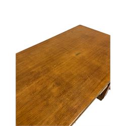 Mid-20th century oak twin pedestal desk, the flat top over one long and eight short drawers, raised on a plinth base
