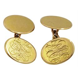 Pair of early 20th century 15ct gold cufflinks with engraved initials, by G H Johnstone & Co, Birmingham 1921