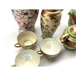  Chinese 'Vienna' style vase and cover H37cm, Japanese eggshell tea set and two Oriental vases   