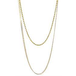Gold rope twist chain necklace and a gold flattened curb link necklace, both hallmarked 9ct 