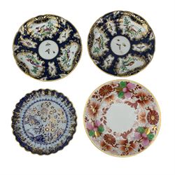Group of 19th century English porcelain plates, including Worcester, Flight, Barr & Barr imari decorated plate, D24cm, pair of Grainger & Co Royal Worcester China Works blue scale plates, decorated with exotic birds and insects, D22cm and clobbered blue and white chinoiserie plate (4)