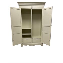 French white finish double wardrobe enclosed by two panelled doors