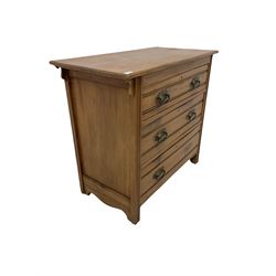 Edwardian satin walnut chest, the rectangular top over three drawers raised on stile supports W92cm, H80cm, D45cm