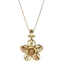 9ct gold openwork flower and heart pendant necklace, stamped or hallmarked