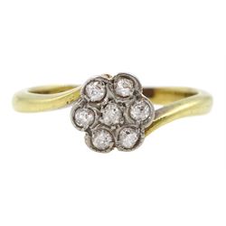 Early 20th century gold old cut diamond flower head cluster ring, stamped