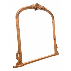 Large pine framed overmantel mirror surmounted by floral pediment 124cm x 120cm