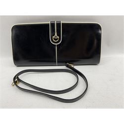 Gucci black leather clutch bag with white piping and shoulder strap 30cm x 14cm 