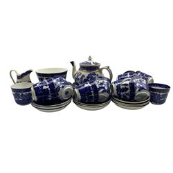 Quantity of Clifton blue and white cups and saucers together with Arthur Willow Longport teapot in one box