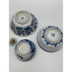 18th century Chinese octagonal cup and saucer, decorated in underglaze blue with scrolling lotus, 17th/ 18th century Chinese blue and white bowl, 18th century Chinese tea bowl etc 