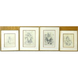 Alf Stoyles (British 20th century): 'Frances', 'Freda', 'Barbara' and 'Margaret', two pairs of monochrome prints of women in pubs, two signed and numbered in pencil, two with facsimile signatures, max 28cm x 19cm (4)