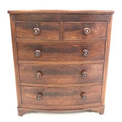 Victorian mahogany bowfront chest fitted with two short and three long graduated drawers, raised on shaped bracket supports W102cm, H115cm, D49cm