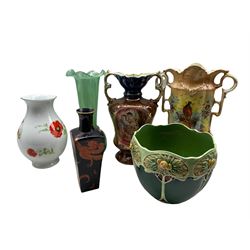 Royal Worcester floral decorated vase H25cm, Eichwald jardiniere, Carlton ware vase etc