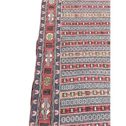 Flat weave runner, triple band border enclosing horizontal bands, decorated all-over with geometric and stylised motifs