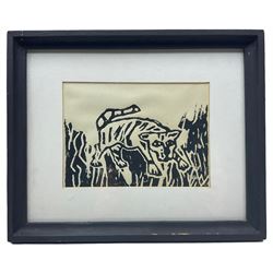 Barry De More (Northern British 1948-2023): 'Little Tiger', monochrome woodblock print signed titled and dated 2017 verso14cm x 19cm
Provenance: direct from the family of the artist Notes: a Yorkshire Artist and Associate Member of Dean Clough Studio Artists, De More's works have been exhibited in galleries such as The Stirling Smith Art Gallery and The Whitaker Museum