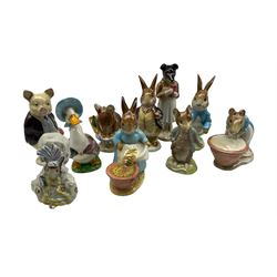 Collection of ten Beswick Beatrix Potter figures, all BP2A with gold backstamp comprising Peter Rabbit, Mr Benjamin Bunny, Johnny Town Mouse, Pigling Bland, Pickles, Appley Dapply, Anna Maria, Jemima Puddleduck, Cecily Parsley and Lady Mouse from Tailor of Gloucester (10) 