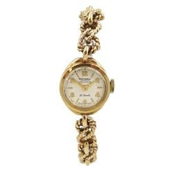 Rotary Maximus 9ct gold ladies manual wind wristwatch, London 1958, on 9ct gold gold bracelet, hallmarked
