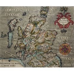 William Hole (British ?-1624): 'Scotia Regnum' Map of Scotland, early 17th century engraved map with hand colouring, pub. 1607, based on Christopher Saxton's map of 1579, 26cm x 31cm
Notes: this is the original edition of the map with the Latin text