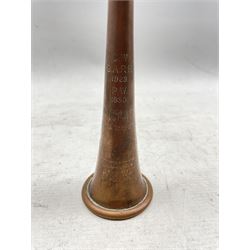 Novelty lighter in the form of a copper and plated hunting horn by Swaine & Adeney, London inscribed and dated 1929/30 L26cm