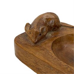 Mouseman - oak ashtray, canted rectangular form carved with mouse signature, by the workshop of Robert Thompson, Kilburn