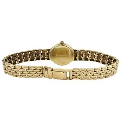 Rotary 9ct gold ladies quartz wristwatch, on 9ct gold bracelet, hallmarked