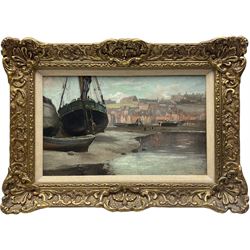 Attrib. Augustus William Enness (British 1876-1948): Whitby Harbour, oil on board unsigned 19cm x 31cm