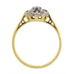18ct round brilliant cut diamond and sapphire cluster ring, Birmingham 1990