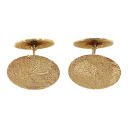 Pair of 9ct gold textured oval cufflinks, London 1971