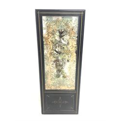 Victorian ebonised bi-fold screen, with incised and gilt painted detail to frame, each screen with glazed panels enclosing taxidermy birds flora and fauna, H136cm