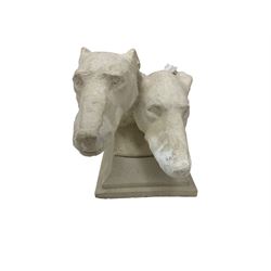 Cast composition stone study of two Greyhound heads after M. Bertin 'At the finishing Line', on plinth