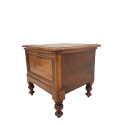 Victorian mahogany night commode, the hinged top revealing interior fitted with ceramic bowl, raised on turned supports W51cm