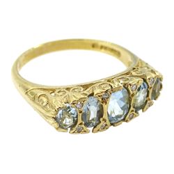 9ct gold blue topaz and diamond ring, hallmarked