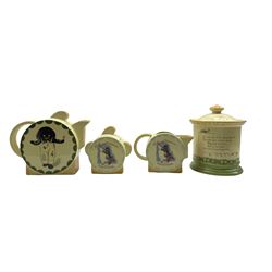 Carlton Ware Robertson's Golly matched three piece tea set and biscuit barrel, all limited edition of 100