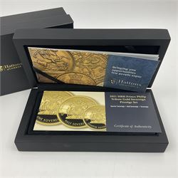Queen Elizabeth II Tristan Da Cunha 2021 'HRH Prince Philip Tribute Gold Sovereign Prestige Set' comprising sovereign, half sovereign and quarter sovereign, cased with certificate