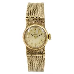 Omega 9ct gold ladies manual wind wristwatch, London 1966, on 9ct gold bracelet, boxed