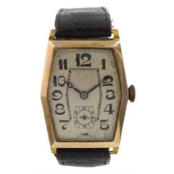 Art Deco 9ct gold manual wind wristwatch, London 1935, on brown leather strap, boxed