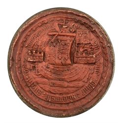 19th century wax seal-impression, made from a seal matrix depicting the seal of Richard, Duke of Gloucester, later to become King Richard III, in bronze mount, D7.5cm